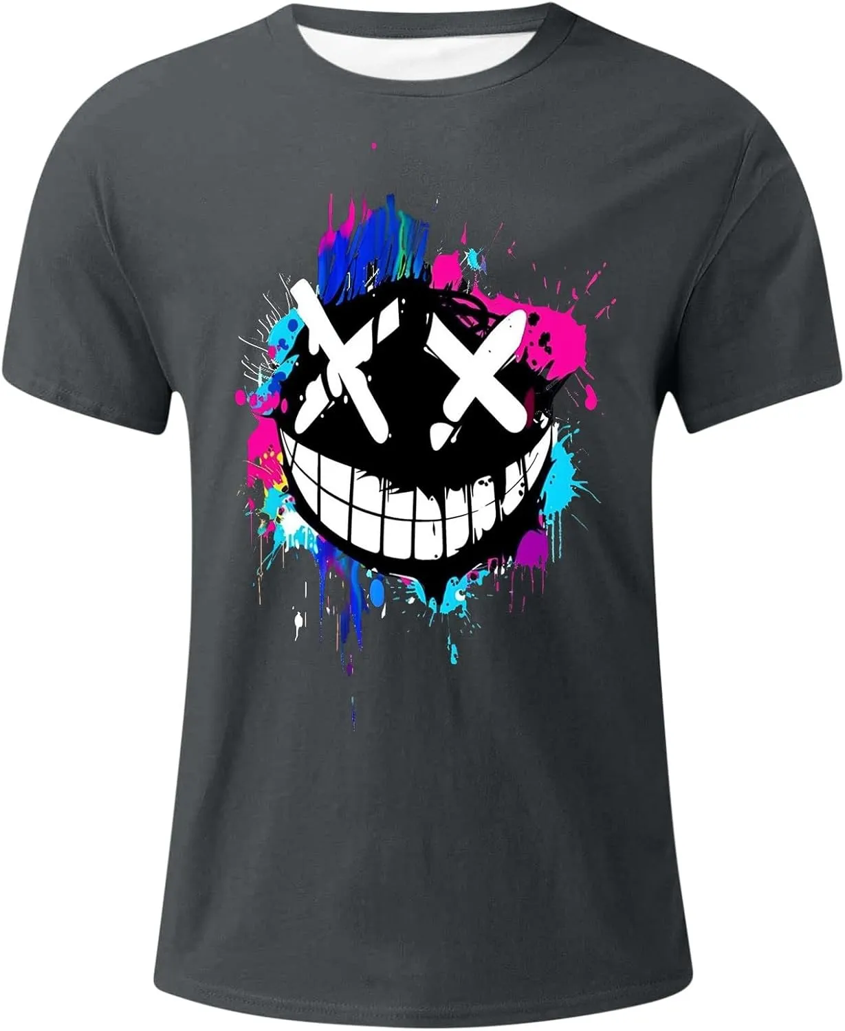 Mens T-Shirts Funny Smile Graphic Tees Hip Hop Short Sleeve Casual Pullover Crewneck Tops Sport Tee Shirts Streetwear