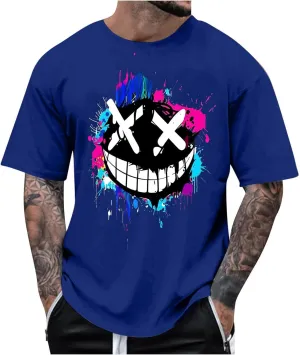 Mens T-Shirts Funny Smile Graphic Tees Hip Hop Short Sleeve Casual Pullover Crewneck Tops Sport Tee Shirts Streetwear