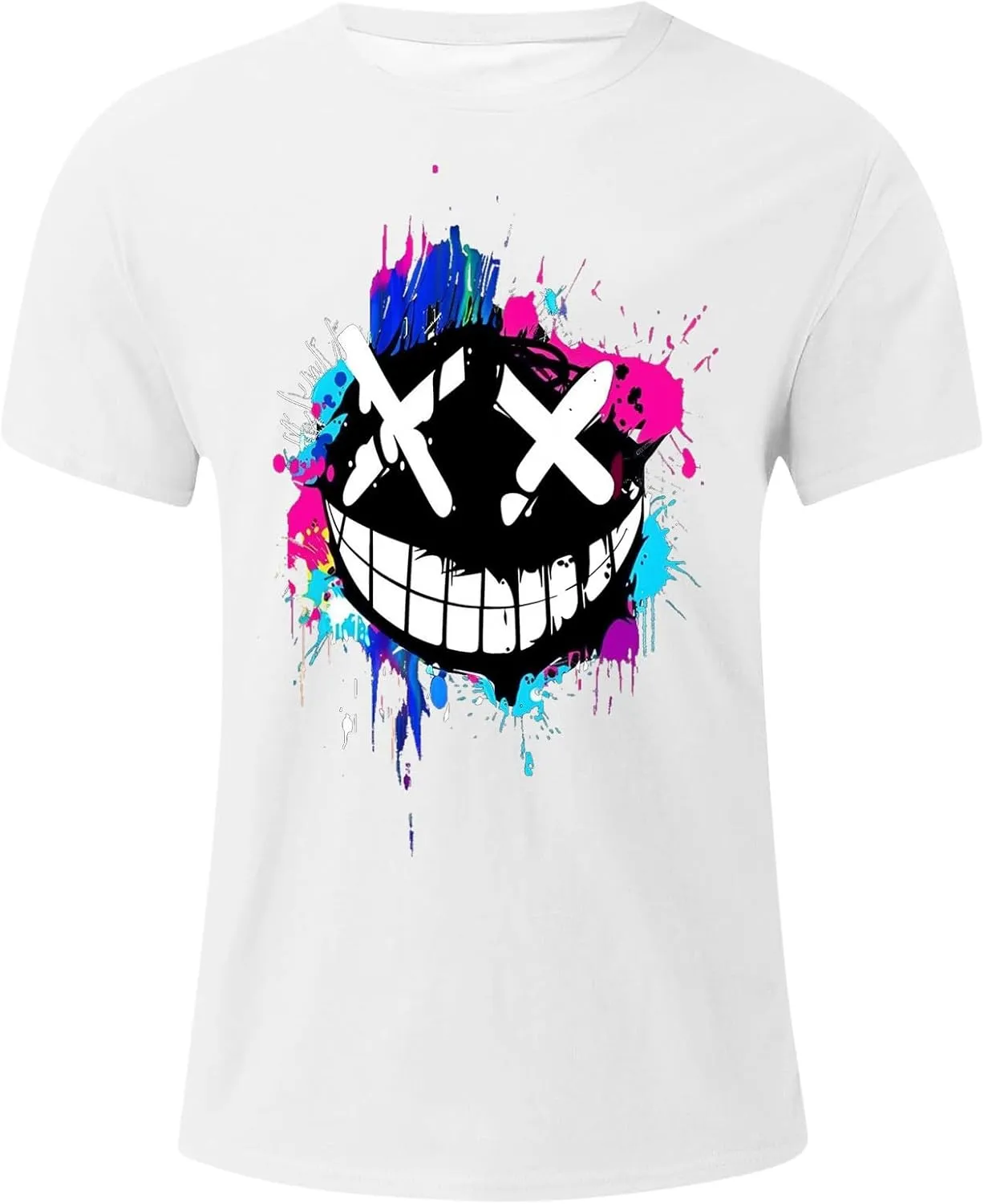 Mens T-Shirts Funny Smile Graphic Tees Hip Hop Short Sleeve Casual Pullover Crewneck Tops Sport Tee Shirts Streetwear