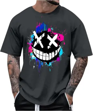 Mens T-Shirts Funny Smile Graphic Tees Hip Hop Short Sleeve Casual Pullover Crewneck Tops Sport Tee Shirts Streetwear