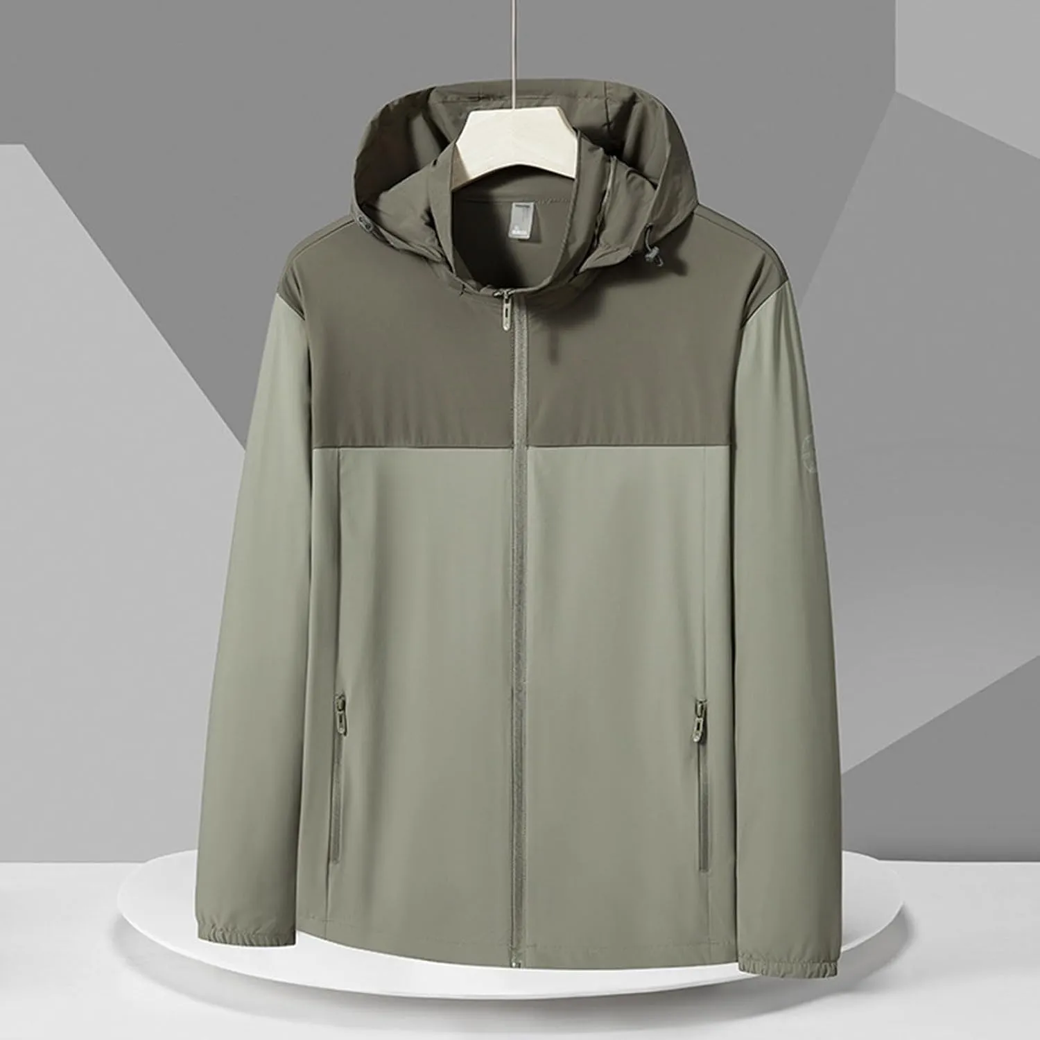 Mens Waterproof Rain Jacket Hooded Long Sleeve Full Zip with Pocket Raincoat Casual Outdoor Jacket Hiking Windbreaker