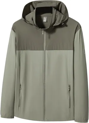 Mens Waterproof Rain Jacket Hooded Long Sleeve Full Zip with Pocket Raincoat Casual Outdoor Jacket Hiking Windbreaker