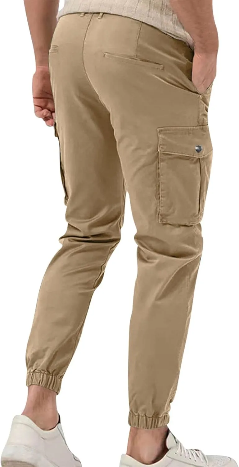 Mens Work Pants Slim Fit Cargo Pants for Men Tactical Tapered Trousers with Pocket Athletic Outdoor Joggers