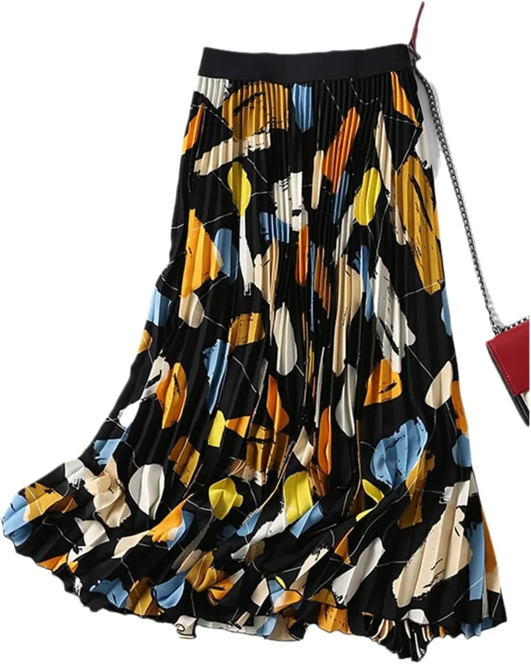 Midi Pleated Skirt for Women High Waist A-Line Print Skirt for Spring Summer