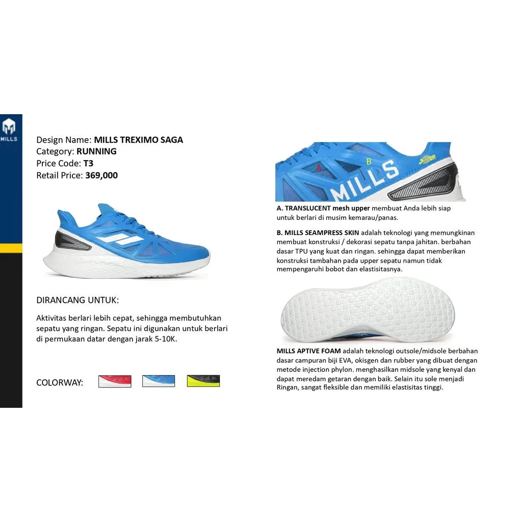 Mills Sepatu Lari Running Shoes Treximo Saga Light Blue/ Off White/ Grey 9100302