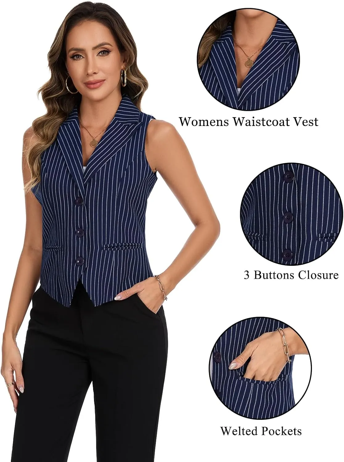 MINTLIMIT Waistcoat Vest for Women Fully Lined Button Down V Neck Formal Dressy Suit Vests with Pockets