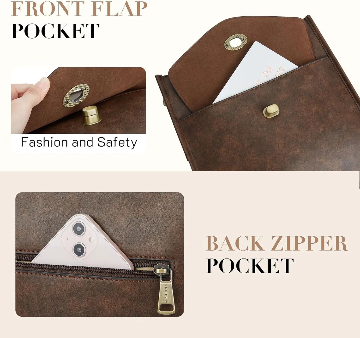 Missnine Crossbody Bags for Women Trendy Vegan Leather Shoulder Bag Hobo Purses Handbags with 2 Shoulder Straps