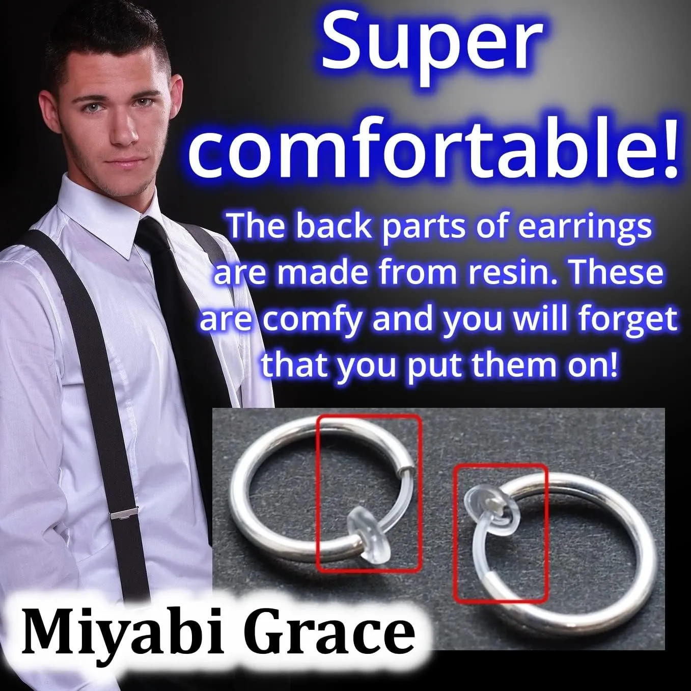 Miyabi Grace Silver Small for Women Comfortable Plastic Invisible Clip On Hoop Earrings Men Fake Nose Ring Faux Lip Septum Ring Fake Cartilage Earrings 12 mm Spike Cross Feather 15mm Unisex Gold Non Piercing Lobes