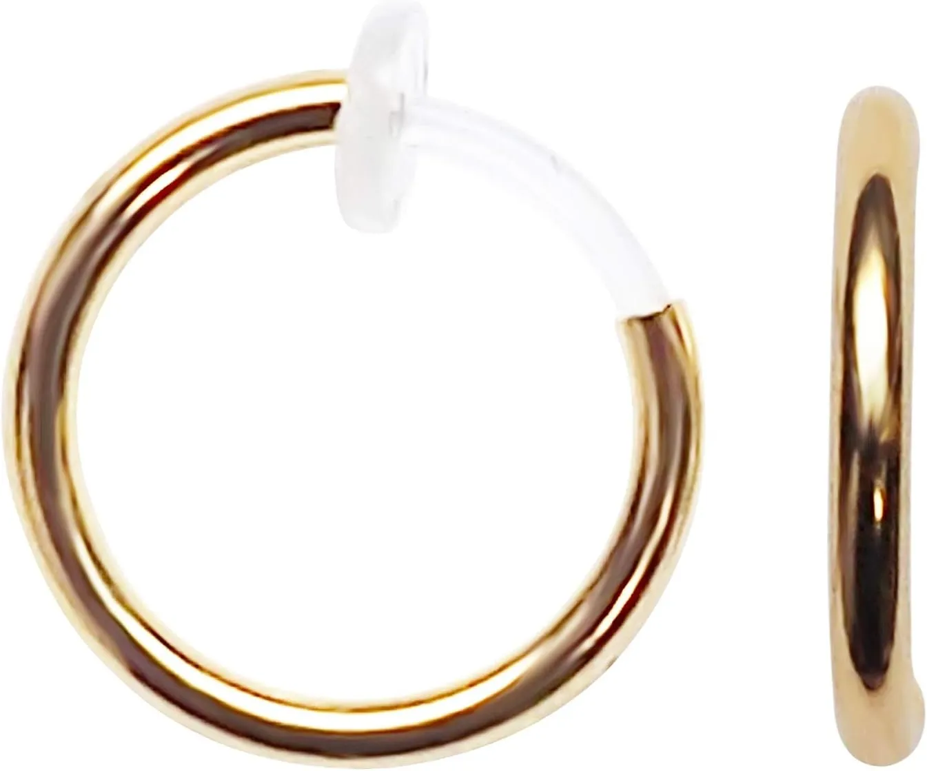Miyabi Grace Silver Small for Women Comfortable Plastic Invisible Clip On Hoop Earrings Men Fake Nose Ring Faux Lip Septum Ring Fake Cartilage Earrings 12 mm Spike Cross Feather 15mm Unisex Gold Non Piercing Lobes
