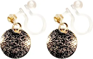 Miyabi Grace Women's Elegant Dangle Gold Metallic Coin Circle Minimalist Invisible Clip On Earrings Comfortable Non Pierced Earrings Gold Tone Pierced Look