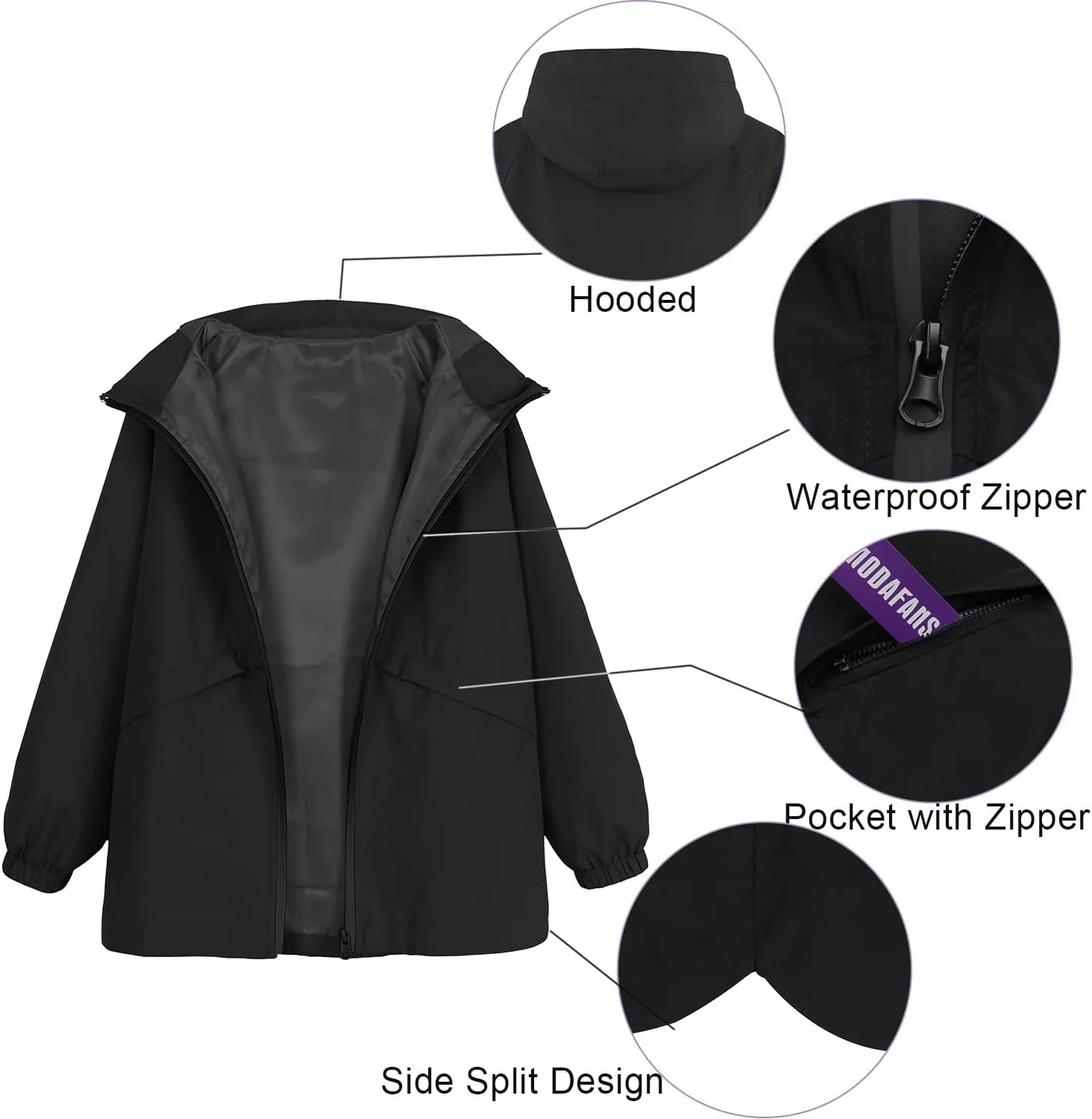 MODAFANS Boys Girls Rain Jacket Waterproof lined Hooded RainCoats Windbreaker
