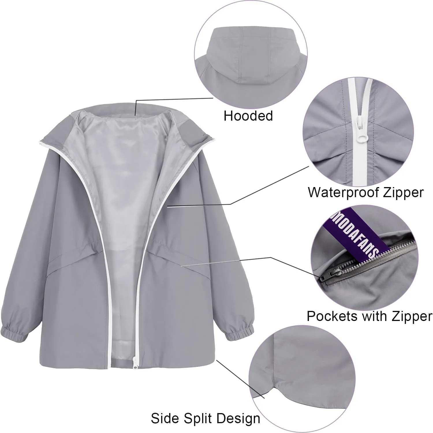 MODAFANS Boys Girls Rain Jacket Waterproof lined Hooded RainCoats Windbreaker