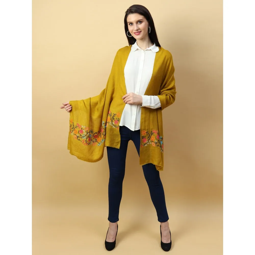 Modarta By Kamakshi Yellow Shawl Pure Pashmina Shawl Hand Embroidered With Floral Pearl Pattern