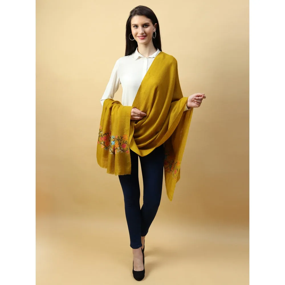 Modarta By Kamakshi Yellow Shawl Pure Pashmina Shawl Hand Embroidered With Floral Pearl Pattern