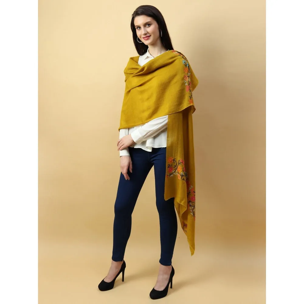 Modarta By Kamakshi Yellow Shawl Pure Pashmina Shawl Hand Embroidered With Floral Pearl Pattern