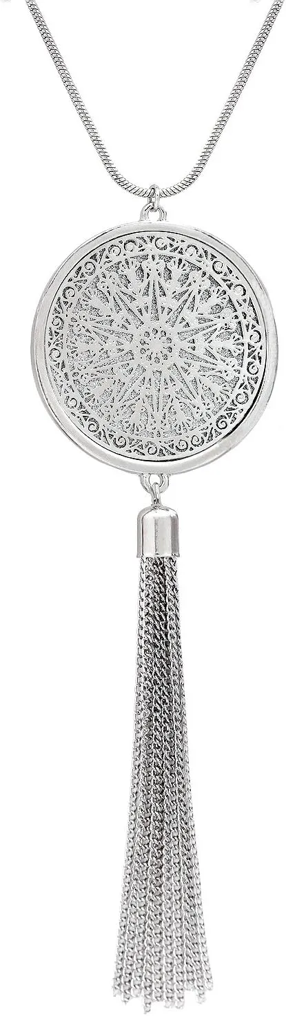 MOLOCH Long Necklaces For Woman Disk Circle Pendant Necklaces Tassel Fringe Necklace Set Statement Pendant
