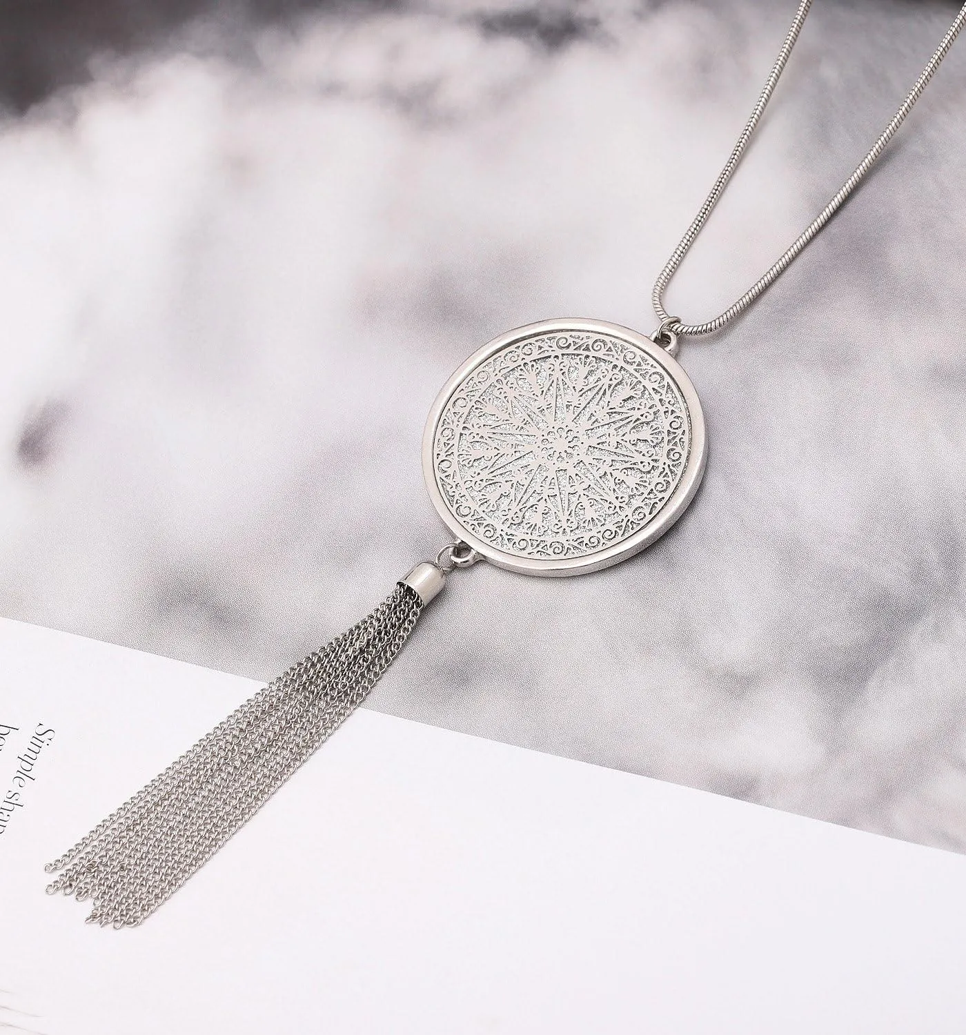MOLOCH Long Necklaces For Woman Disk Circle Pendant Necklaces Tassel Fringe Necklace Set Statement Pendant
