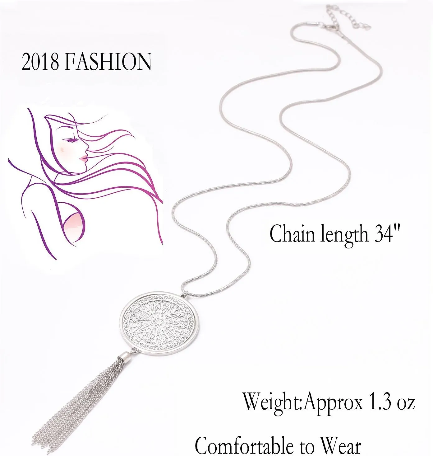 MOLOCH Long Necklaces For Woman Disk Circle Pendant Necklaces Tassel Fringe Necklace Set Statement Pendant