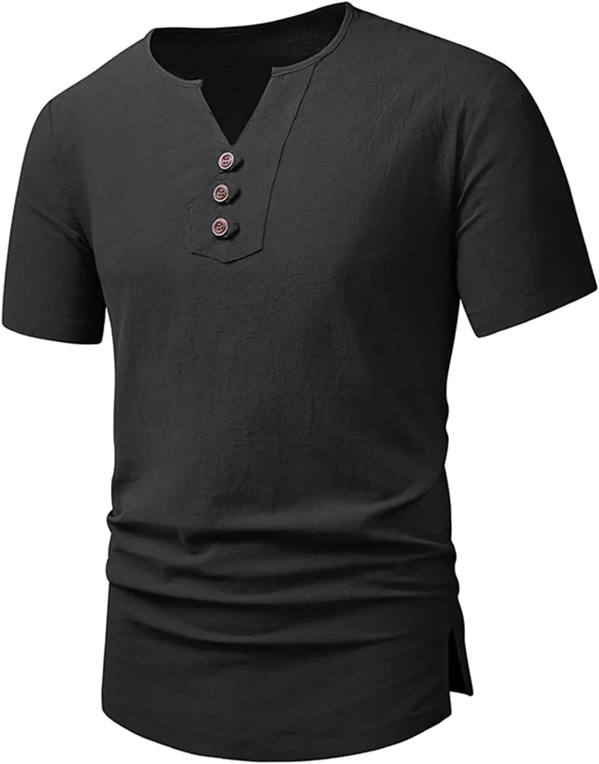 Muscularfit Henley Shirts for Men Short Sleeve Cotton Linen T Shirt Summer Casual Stylish Regular-Fit Chest Pocketed Tees