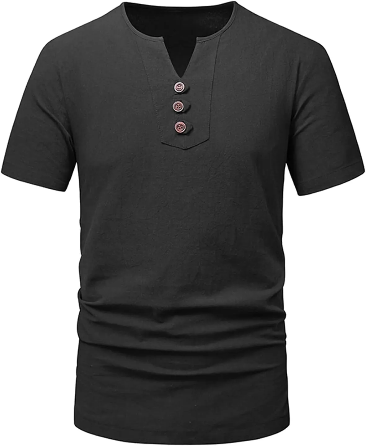 Muscularfit Henley Shirts for Men Short Sleeve Cotton Linen T Shirt Summer Casual Stylish Regular-Fit Chest Pocketed Tees