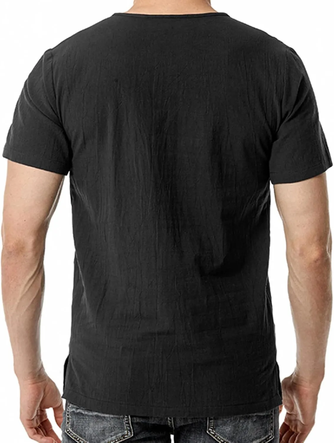 Muscularfit Henley Shirts for Men Short Sleeve Cotton Linen T Shirt Summer Casual Stylish Regular-Fit Chest Pocketed Tees