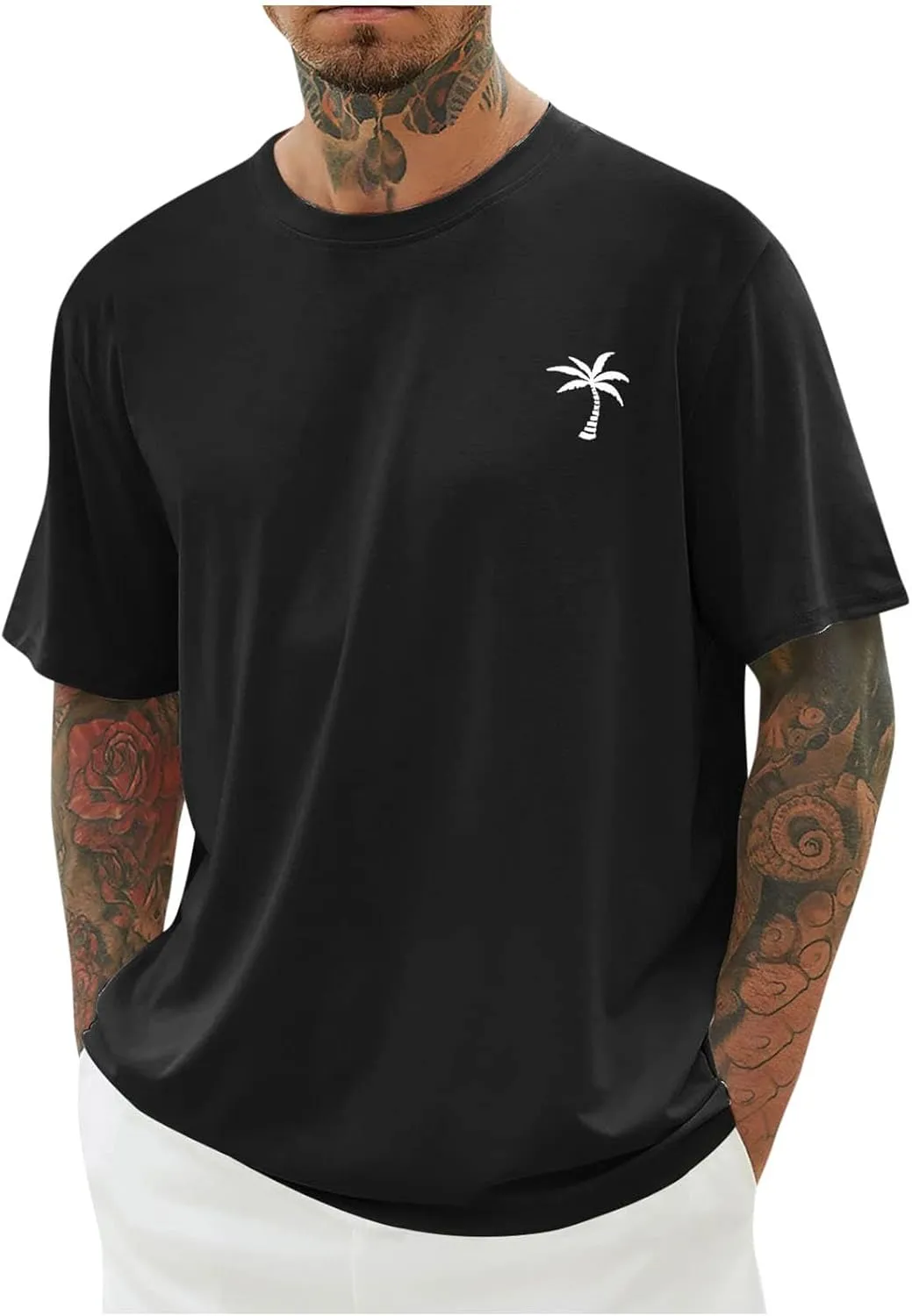 Muscularfit Men Oversized T Shirt Loose Fit Crewneck Short Sleeve Casual Tops Fashion Solid Athletic T-Shirt Summer Beach Top