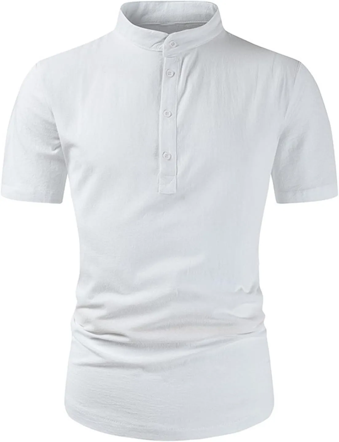 Muscularfit Men's Casual Button-Down Shirts Stylish Short Sleeve Ruched Summer Top Light Weight Cotton Linen Basic Work Shirt