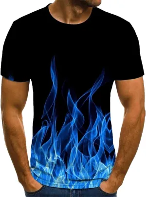 Muscularfit Men's Graphic Tee Shirts Funny 3D Flame Print Short Sleeve Casual Shirt Loose Fit Athletic T-Shirt Summer Clothes
