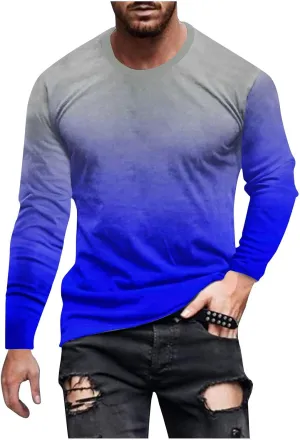 Muscularfit Mens Long Sleeve Shirts Casual Gradient Color Loose Pullover Graphic Tee Shirts Fall Fashion Athletic Sweatshirts