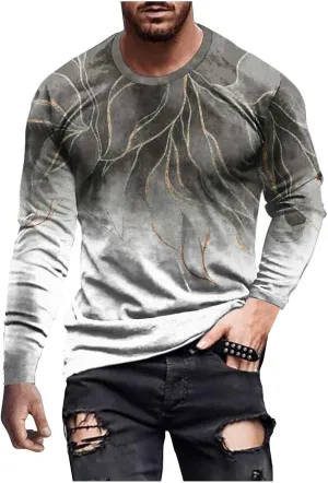Muscularfit Mens Shirts Casual Big and Tall Long Sleeve Crewneck Sweatshirt Loose Marble Print Graphic Tee Shirt Fall Clothes