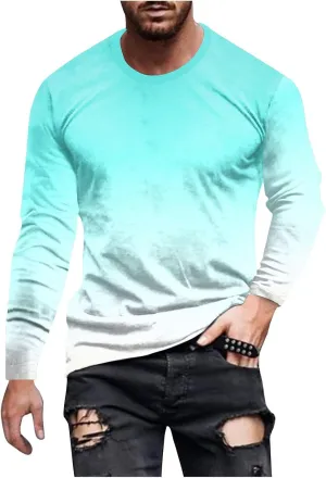 Muscularfit Mens Shirts Casual Stylish Long Sleeve Gradient Color Crewneck Sweatshirts Big and Tall Athletic Gym Workout Tee