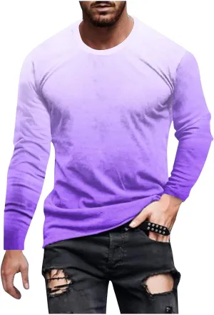 Muscularfit Mens Shirts Casual Stylish Long Sleeve Gradient Color Crewneck Sweatshirts Big and Tall Athletic Gym Workout Tee