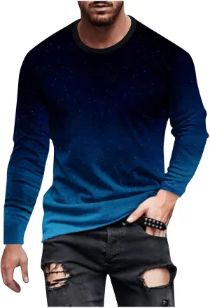 Muscularfit Mens Shirts Casual Stylish Long Sleeve Gradient Color Crewneck Sweatshirts Big and Tall Athletic Gym Workout Tee