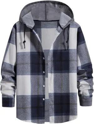 Muscularfit Mens Sweatshirt Plaid Button Shirt Causal Long Sleeve Lightweight Shirt Jacket With Hood Fall Winter Outwear Coat