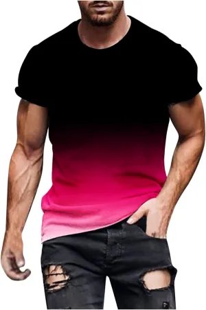 Muscularfit Mens Tshirts Graphic Big and Tall Short Sleeve Athletic Shirt Summer Fashion Gradient Color Crewneck Pullover Tee