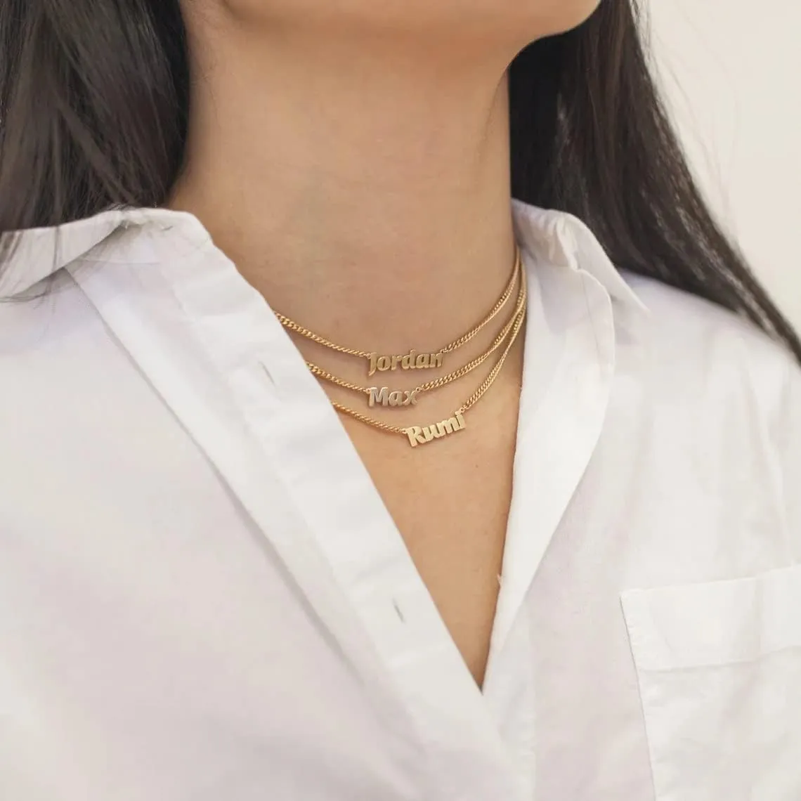 Name Necklace Personalized, 18K Gold Plated Custom Necklaces, Name Plate Necklaces Personalized Necklace for Women