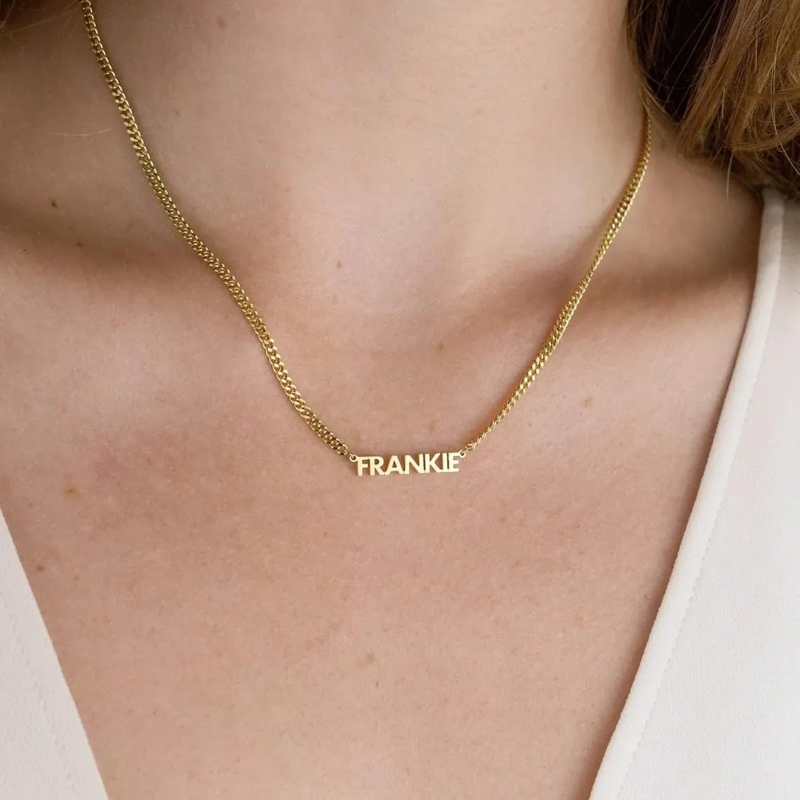 Name Necklace Personalized, 18K Gold Plated Custom Necklaces, Name Plate Necklaces Personalized Necklace for Women