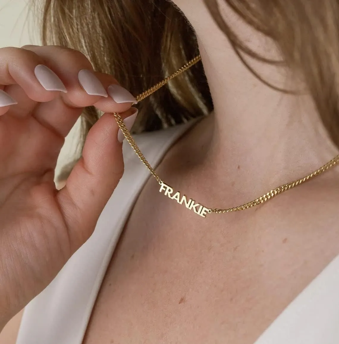 Name Necklace Personalized, 18K Gold Plated Custom Necklaces, Name Plate Necklaces Personalized Necklace for Women