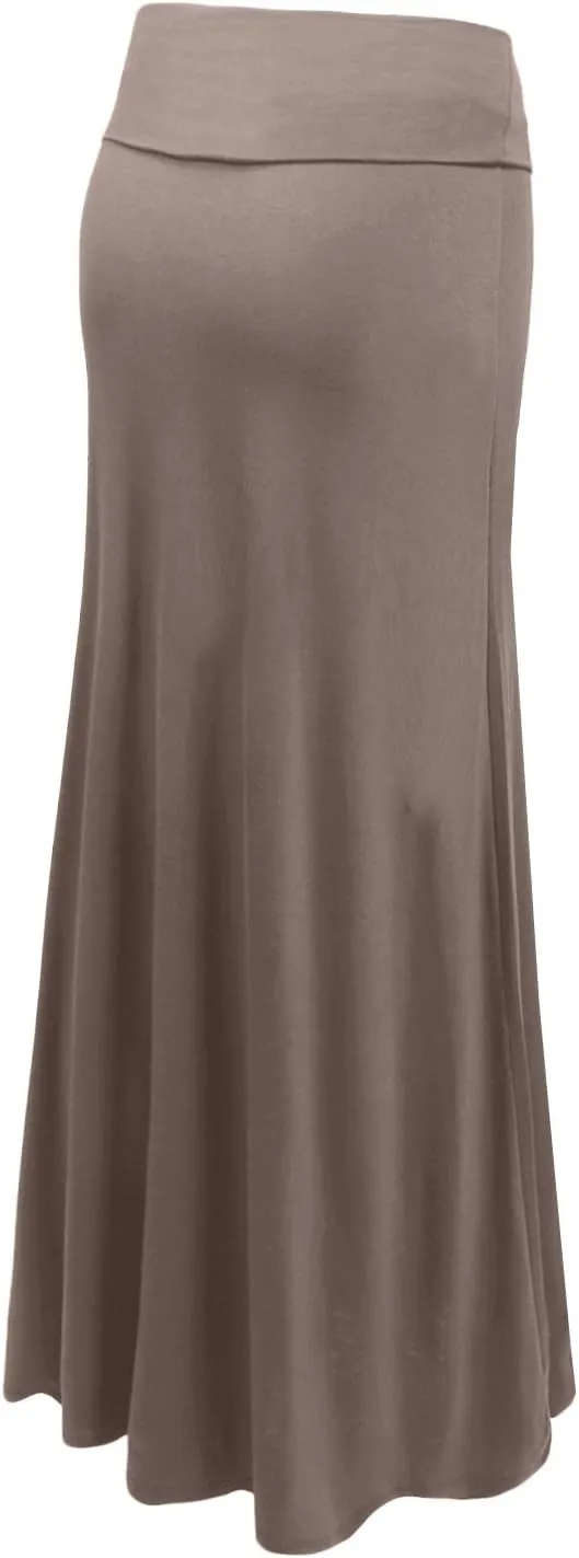NE PEOPLE Women's Stretchy Premium Basic Elastic Waist Foldover Jersey Maxi Skirts