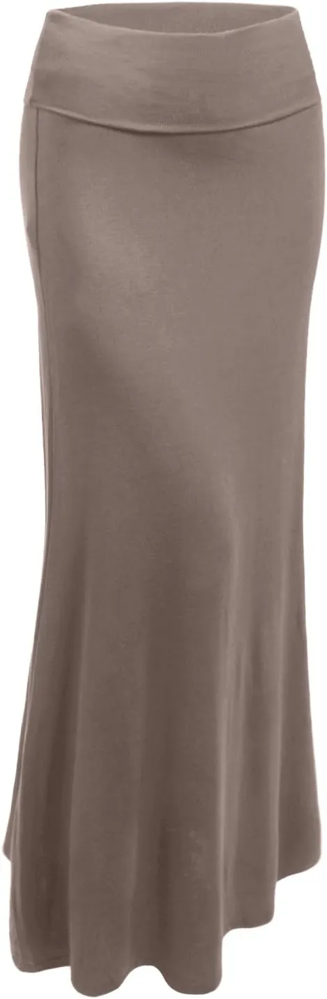 NE PEOPLE Women's Stretchy Premium Basic Elastic Waist Foldover Jersey Maxi Skirts