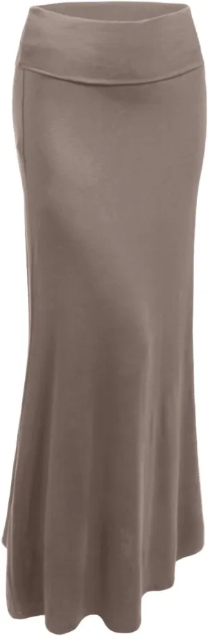 NE PEOPLE Women's Stretchy Premium Basic Elastic Waist Foldover Jersey Maxi Skirts