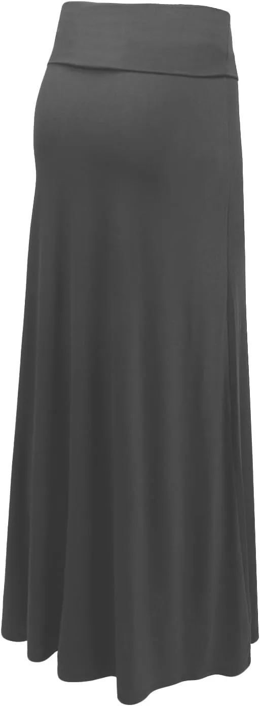 NE PEOPLE Women's Stretchy Premium Basic Elastic Waist Foldover Jersey Maxi Skirts
