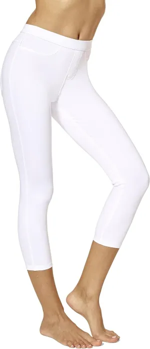 No Nonsense Women's Classic Denim Capri Leggings with Pockets, Comfortable Stretch Pull on Pants