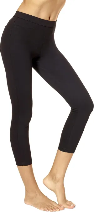 No Nonsense Women's Classic Denim Capri Leggings with Pockets, Comfortable Stretch Pull on Pants