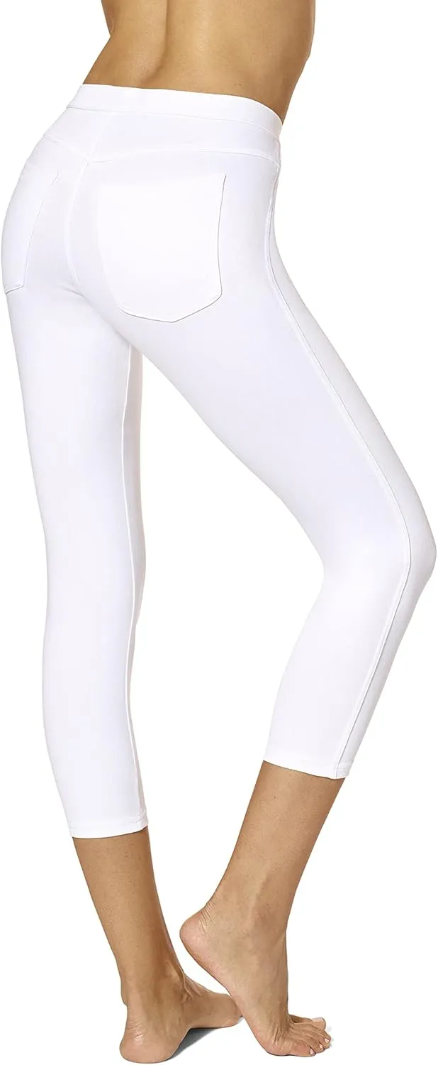 No Nonsense Women's Classic Denim Capri Leggings with Pockets, Comfortable Stretch Pull on Pants