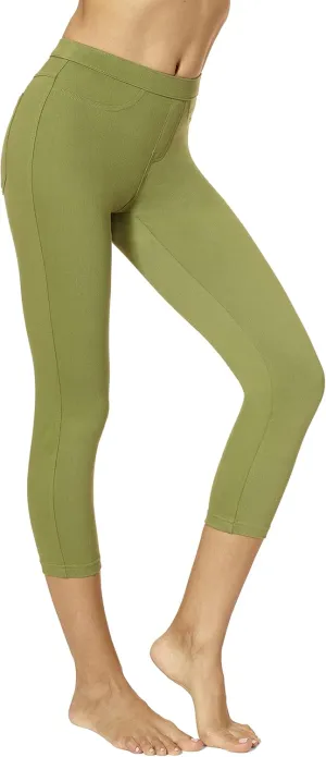 No Nonsense Women's Classic Denim Capri Leggings with Pockets, Comfortable Stretch Pull on Pants