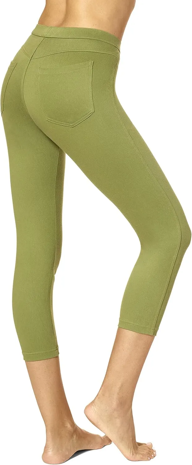 No Nonsense Women's Classic Denim Capri Leggings with Pockets, Comfortable Stretch Pull on Pants