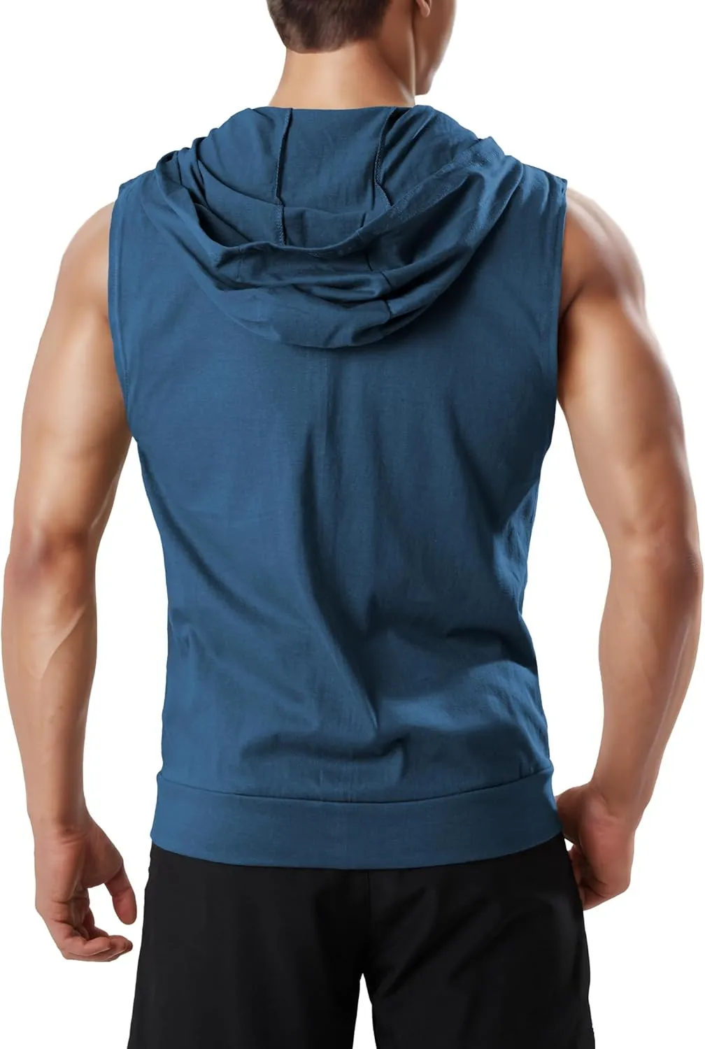 Ohoo Men's Slim Fit Workout Hooded Tank Tops Two Way Zip Up Sleeveless Gym Shirts Bodybuilding Hoodies 100% Cotton