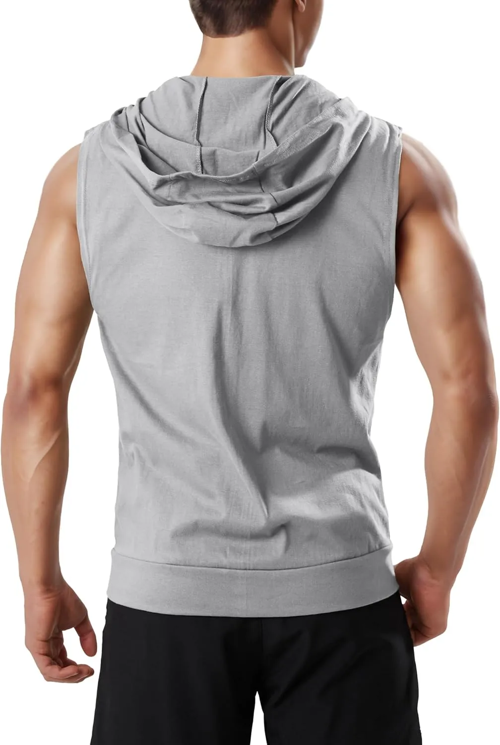 Ohoo Men's Slim Fit Workout Hooded Tank Tops Two Way Zip Up Sleeveless Gym Shirts Bodybuilding Hoodies 100% Cotton