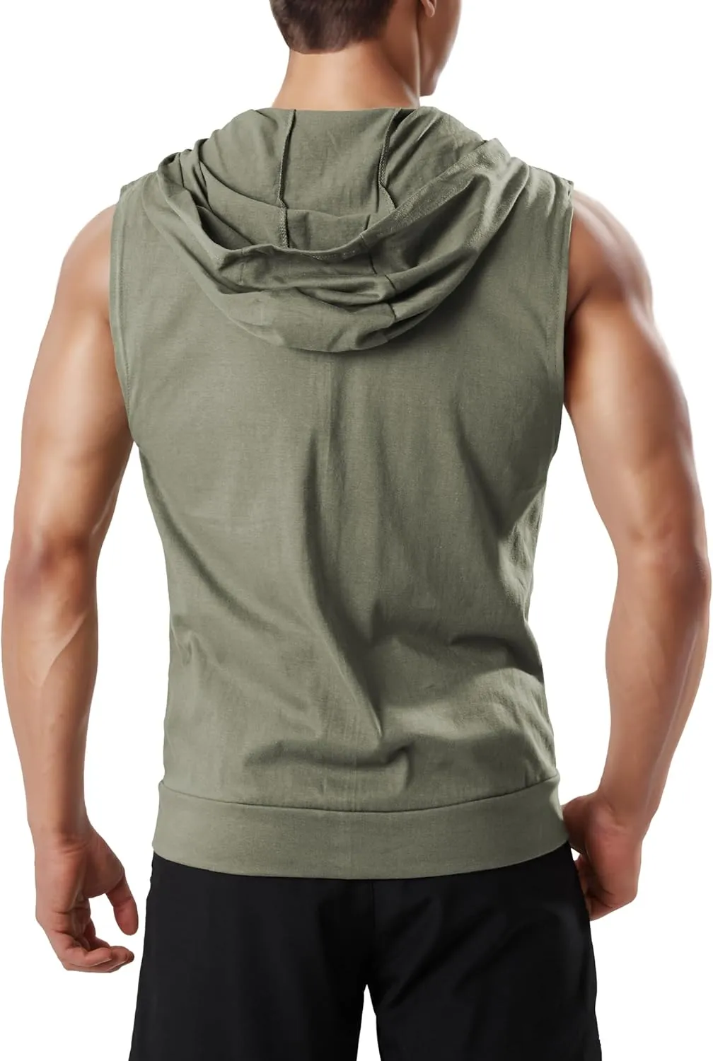 Ohoo Men's Slim Fit Workout Hooded Tank Tops Two Way Zip Up Sleeveless Gym Shirts Bodybuilding Hoodies 100% Cotton